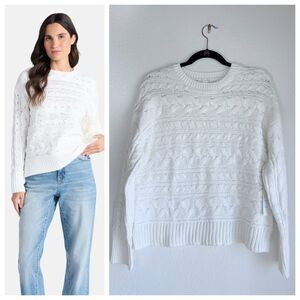NEW SAMPLE Time and Tru Women's Chenille Cable Knit Crewneck Sweater in White M